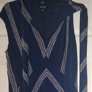 Sleeveless, navy, white print dress